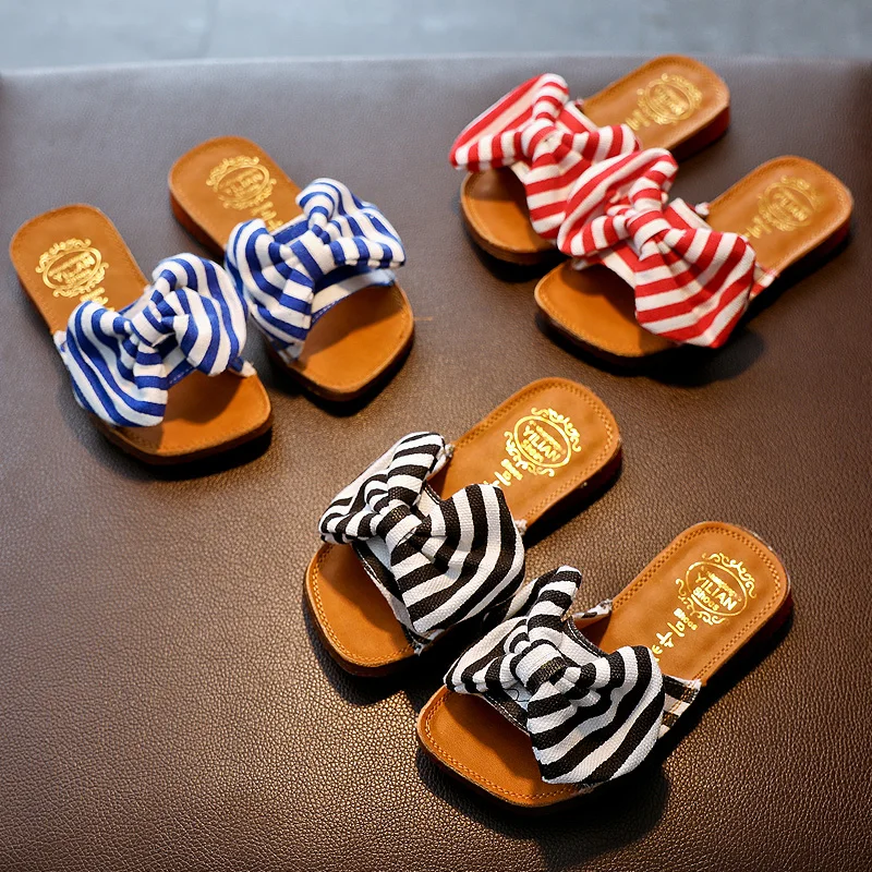 

Striped Girls Slipper 2018 Summer New Child Girls Slippers Casual Princess Shoes Kids Sandals Bowtie Summer Shoes