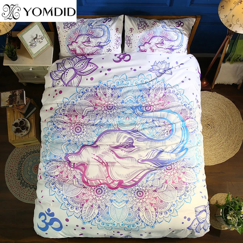 

Bohemia style 3pcs bedding set 3D colorful Elephant printing Bed linens Duvet cover pillowcase set single Twin/Full/Queen/King