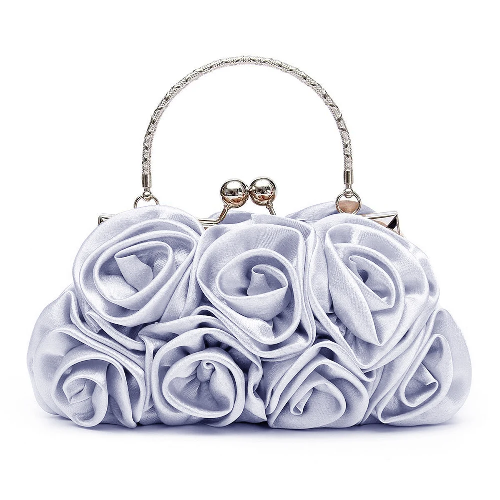 

FGGS Hot Floral Ladies Clutch Bag Women Evening Party Bag Prom Bridal Diamante Baguette White