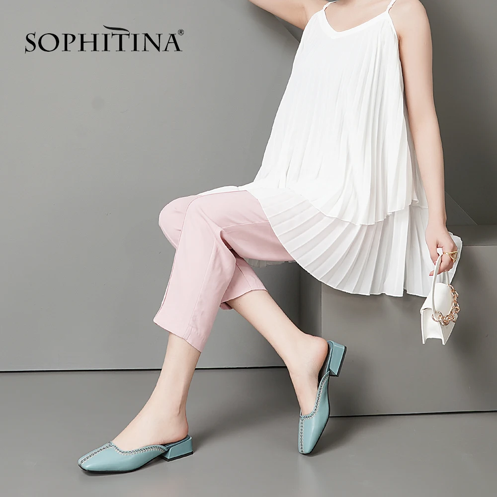 SOPHITINA/модные однотонные женские тапочки удобные туфли с квадратным каблуком