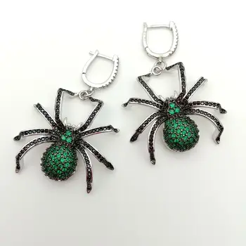 

Green Cz Pave Spider Leve back Earrings