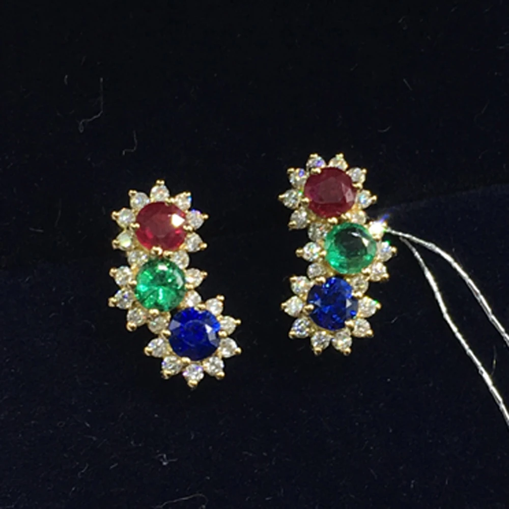 

Natural green gemstone emerald ruby sapphire 18k solid gold women earrings Customized earrings