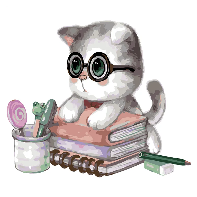 

Cute cat animal pictures digital painting by numbers new oil paint by numbers on cotton for adults kids living room decoration