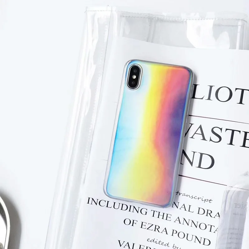 

Fashion Laser Rainbow Dot Stripe Holographic Mirror Laser Shockproof Phone Case For iPhone 6 6S 7 8 Plus X Soft TPU Glass Cover