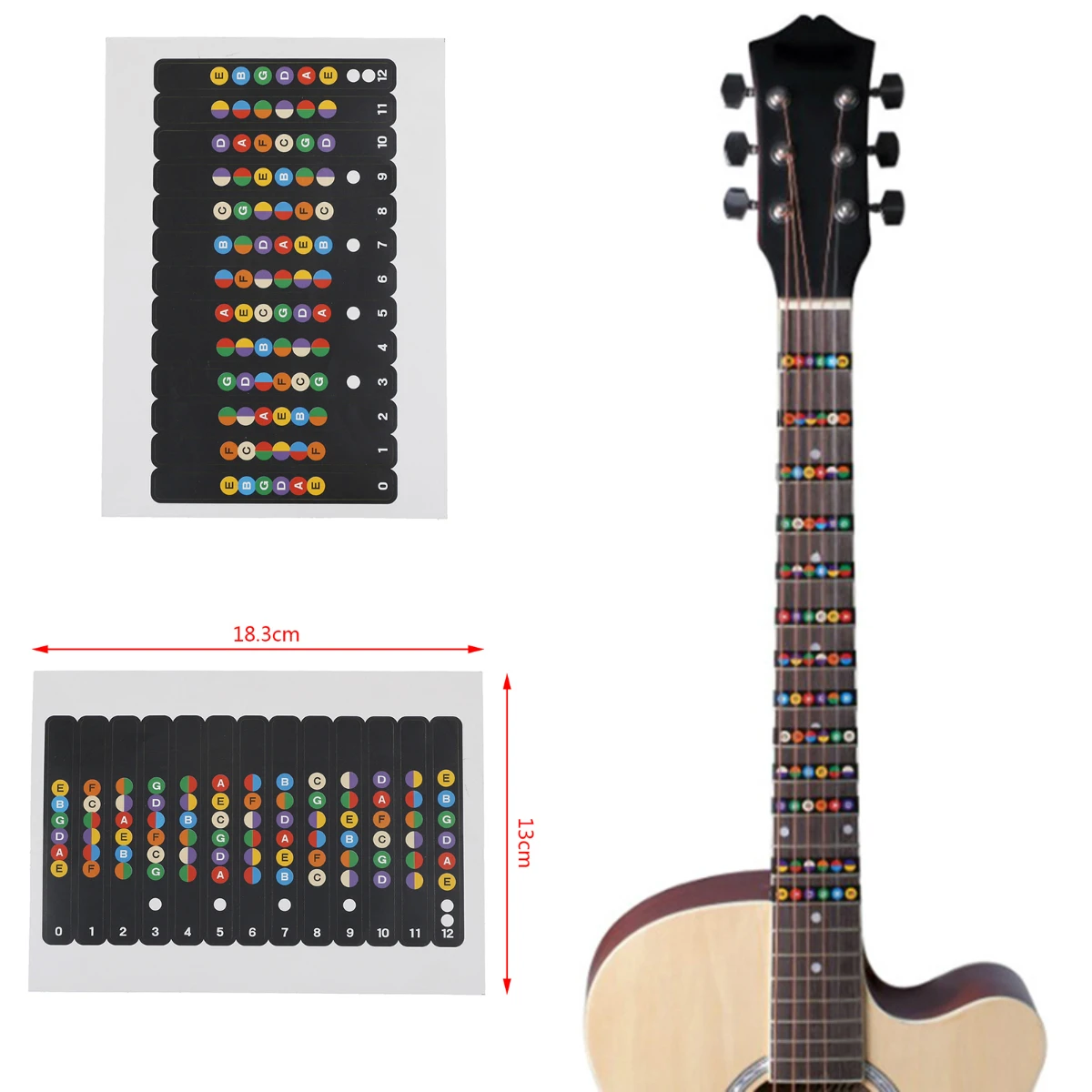 

Professional Guitar Sticker Musical Scale Sticker Fretboard Coded Note Strips for Training Learning Beginner Guitar Accessories