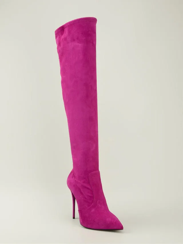 fuchsia over the knee boots