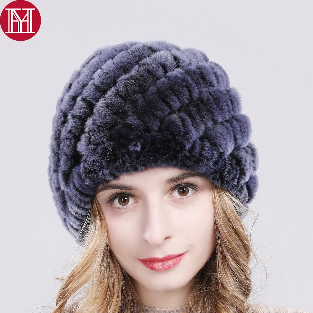 

2019 real rex rabbit fur skullies cap winter natural real rex rabbit fur hat women knitted 100% genuine real fur beanies hats