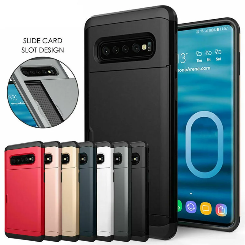 

For Samsung Galaxy S10E S10 5G S8 S9 Plus Rugged Armor Protective Sliding Wallet Card Slots Storage Case Cover Funda Note 8 9