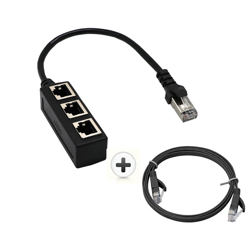 

1PC LAN Ethernet Network RJ45 Connector Splitter Adapter Cable For Networking Extension 1 Male To 3 Female PORT