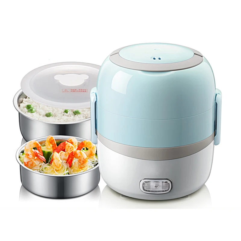 

220V Electric Lunch Box Warmer Portable Thermal Heating Lunch Box 2 Layer Stainless Steel Household Rice Cooker Food Container