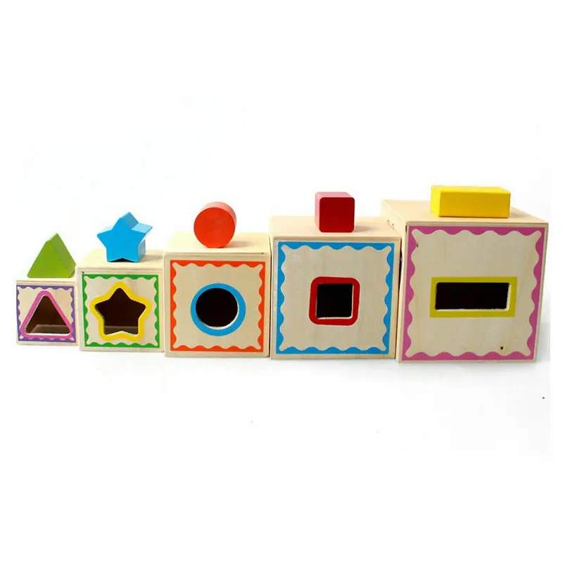 Classic Wood Shape Kit Wooden five layer shape box, children's cognition shape matching, Kids intelligent early education toys