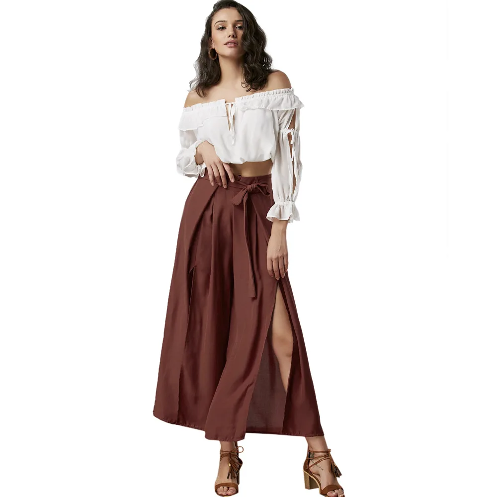

Europe and America with Irregular Folds High Waist and Wide Leg Trousers Women's Elastic Waist Loose Pants with Waistband