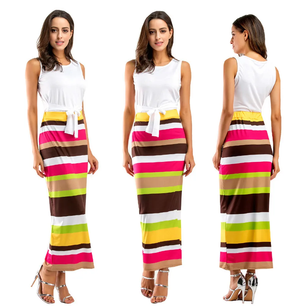 Two piece Beach Dress Women Summer Style Beach Boho Maxi Dress 2017 High Quality Brand Striped Print Long Dresses Feminine (8)