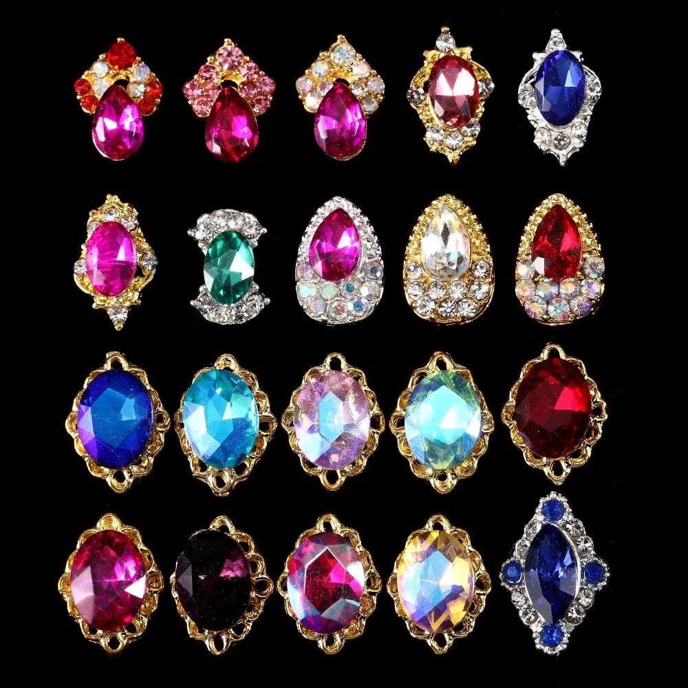 

100PCS Nails Decorations New Arrive Iridescence Hole Flash Diamond Alloy Crystal Rhinstone 3D Sticker Nail Charms (3361-3380)
