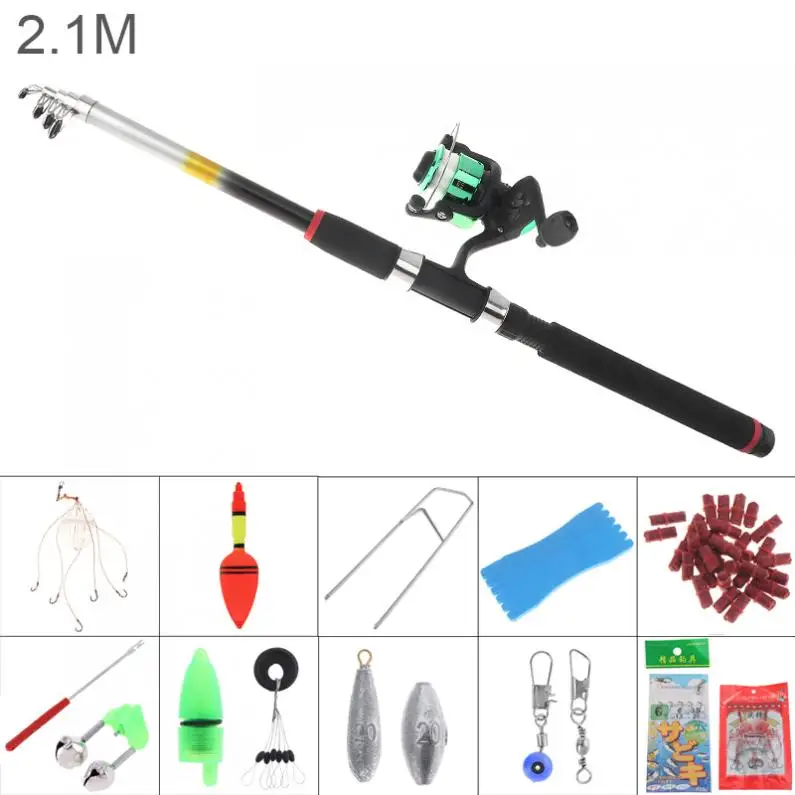 

2.1m Fishing Rod Reel Line Combo Full Kits Spinning Reel Pole Set with Carp Fishing Lures Float Hooks Beads Lead Weight Etc