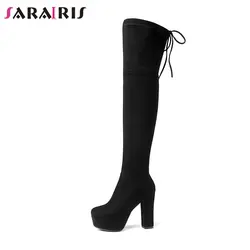 SARAIRIS/женские сапоги до бедра, обувь на платформе и высоком каблуке, женские зимние сапоги из искусственной замши, теплая Осенняя обувь