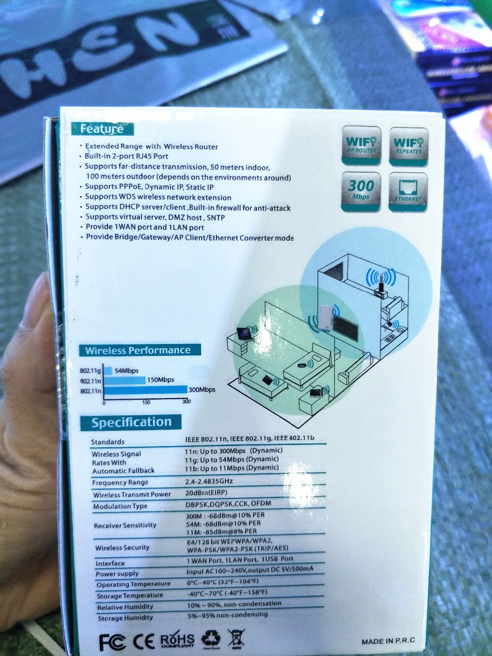 Беспроводной ретранслятор Беспроводной Wi-Fi расширитель con RJ45 LAN e WAN Порты и разъёмы 2,4G Wi-Fi IEEE 802.11b/g/N