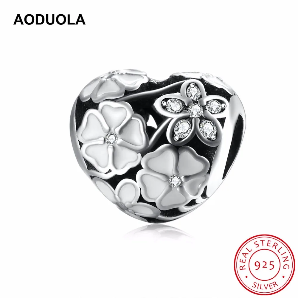 

925 Sterling Silver Beads Poetic Blooms White Enamels Clear CZ Bead Big Hole DIY Original Charm Fit For Pandora Charms Bracelet
