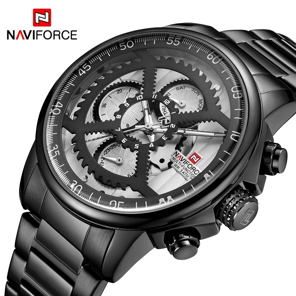 NAVIFORCE Brand Mens Sport Watch Full Steel Quartz Watches Men Date Week 24 Hour Waterproof Military Clock Man relogio masculino | Наручные