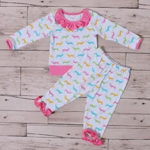 Детские бутики для девочек от 0 до 24 месяцев, Одежда для новорожденных Розовый Топ с длинным рукавом и разноцветным оленем и воротником, Хлопковые Штаны, комплекты на Рождество, день рождения