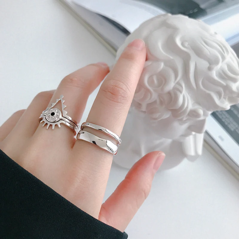 F.I.N.S Fashion 925 Sterling Silver Rings Double Layer Female Finger Ring Silver 925 Opening Adjustable Ring Ladies Fine Jewelry