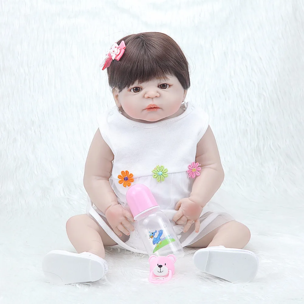 

bebe rebuilt dolls 55cm body silicone full dolls fashion lifelike beautiful girl white dress