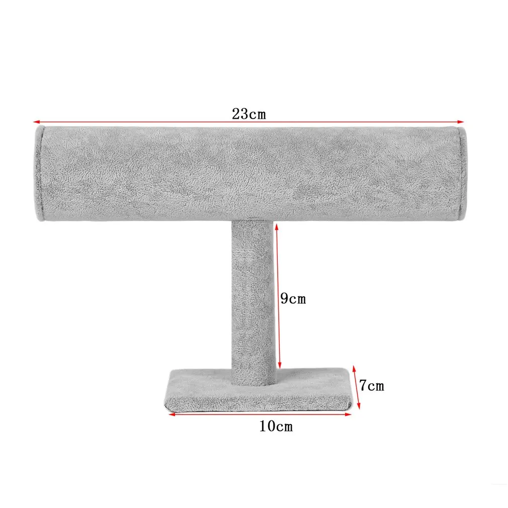 GENBOLI Black Velvet/Leather T Bar Rack Organizer Hard Stand Holder for Bracelet Chain Necklace Watch Fashion Jewelry Organizer