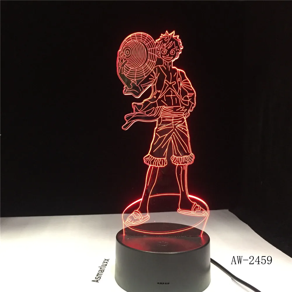 Одна деталь моделирование 3D Led сенсорная кнопка USB детский Настольный лампа, ночник Луффи Аниме светильник в спальню декор для сна подарки AW-2459