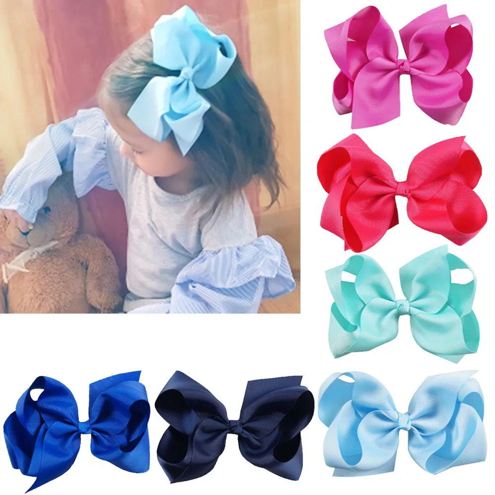 6 Inch Large Hair Bow Boutique Baby Girls Grosgrain Ribbon With Clips Headwear