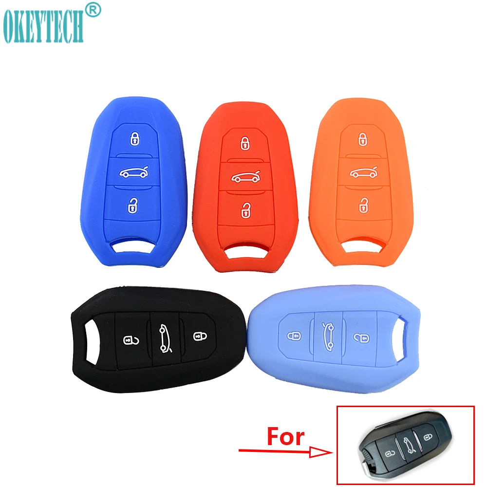 OkeyTech Silicone Car Key Cover FOB Case 3 Buttons For Citroen DS3 DS4 DS5 DS6 Smart Remote Car Key Case Wallet Car-Styling
