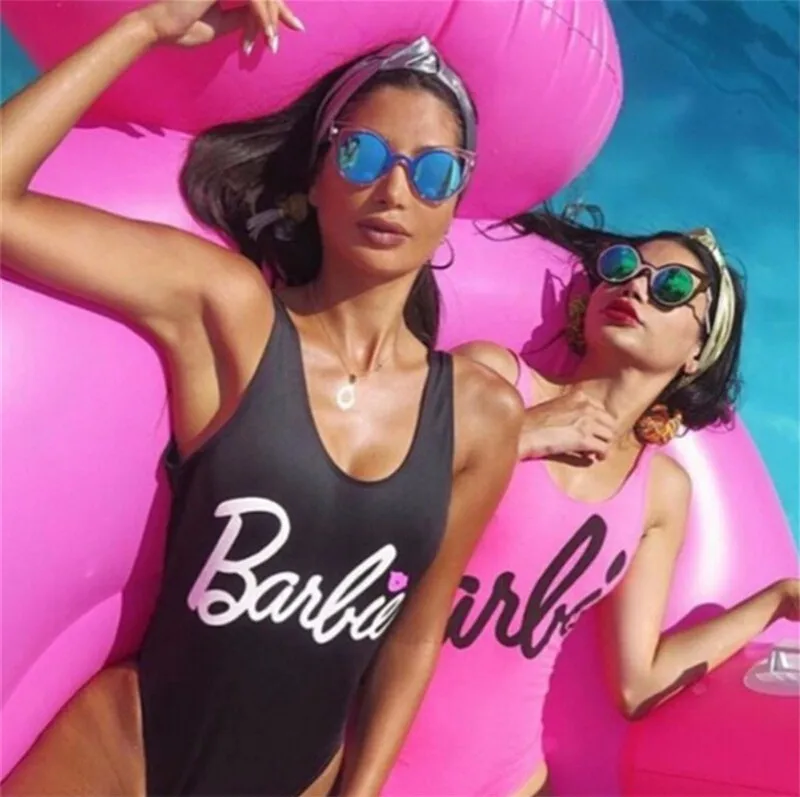 

Barbie Letter Printed High Cut One Piece Swimsuit High Waist Women Swimwear Bikini Beach Bad Bitch Club Sexy Costume Bodysuit