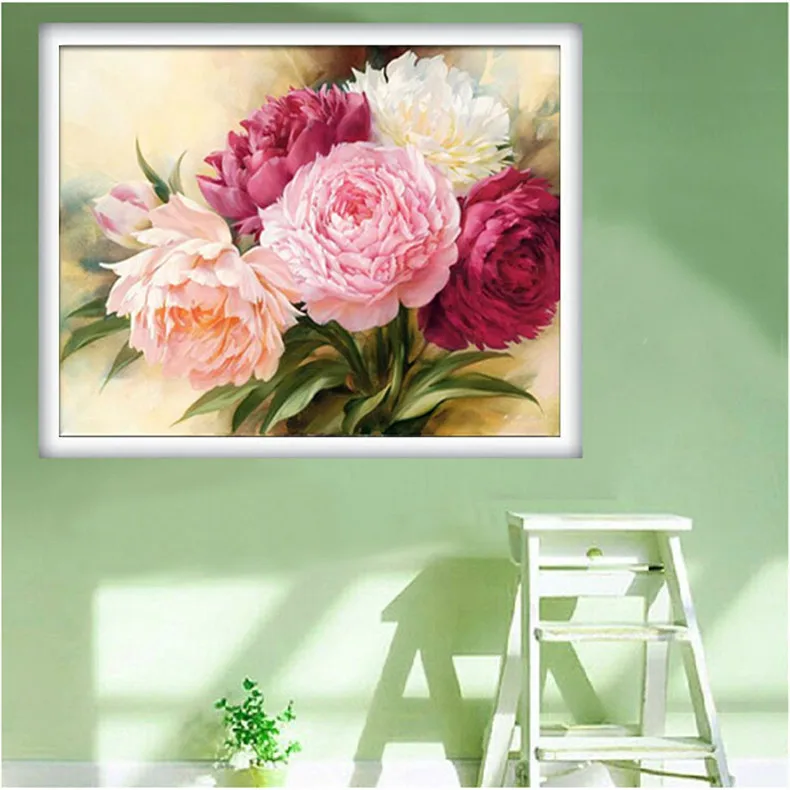 

5D blooming peony flower painting square diamond drilling whole diamond paste embroidery stitch painting new restaurant bedroom