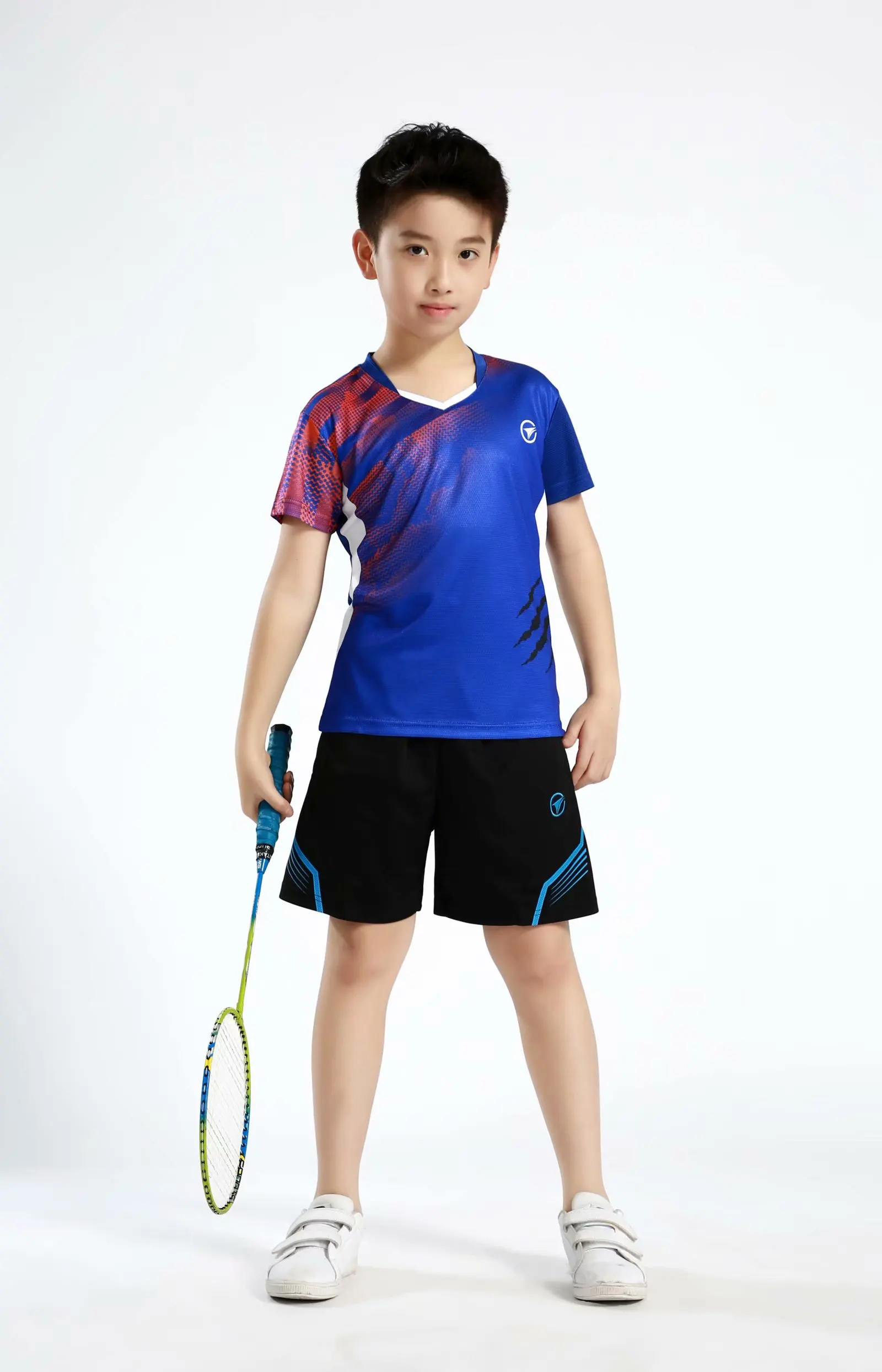 Спортивная одежда для детей, теннисная одежда спортивная рубашка для мальчиков, спортивные детские настольные теннисные наборы для девочек, быстросохнущая одежда для бадминтона - Цвет: B121Blue