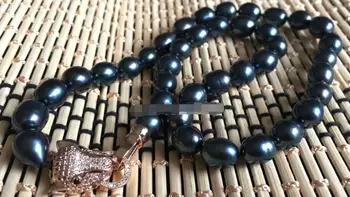 

new leopard head 9-10mm south sea peacock green baroque pearl necklace 18"