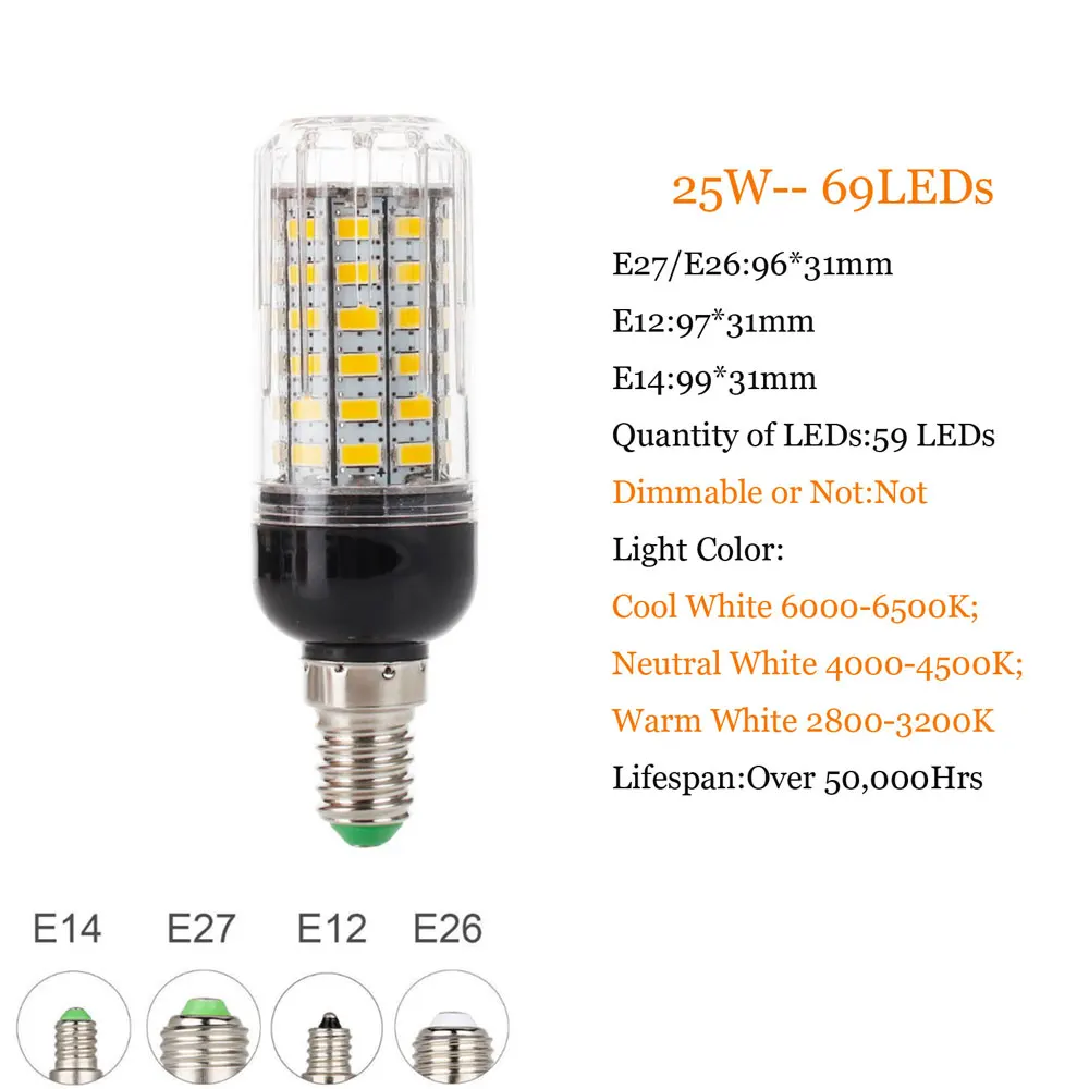 E27 E14 220V Светодиодный светильник 5730 SMD СВЕТОДИОДНЫЙ кукурузная лампа лампада ампулы светильник ing 24 27 30 36 59 69 72 светодиодный s лампа Bombillas Светильник лампы - Испускаемый цвет: 69LEDs 25W