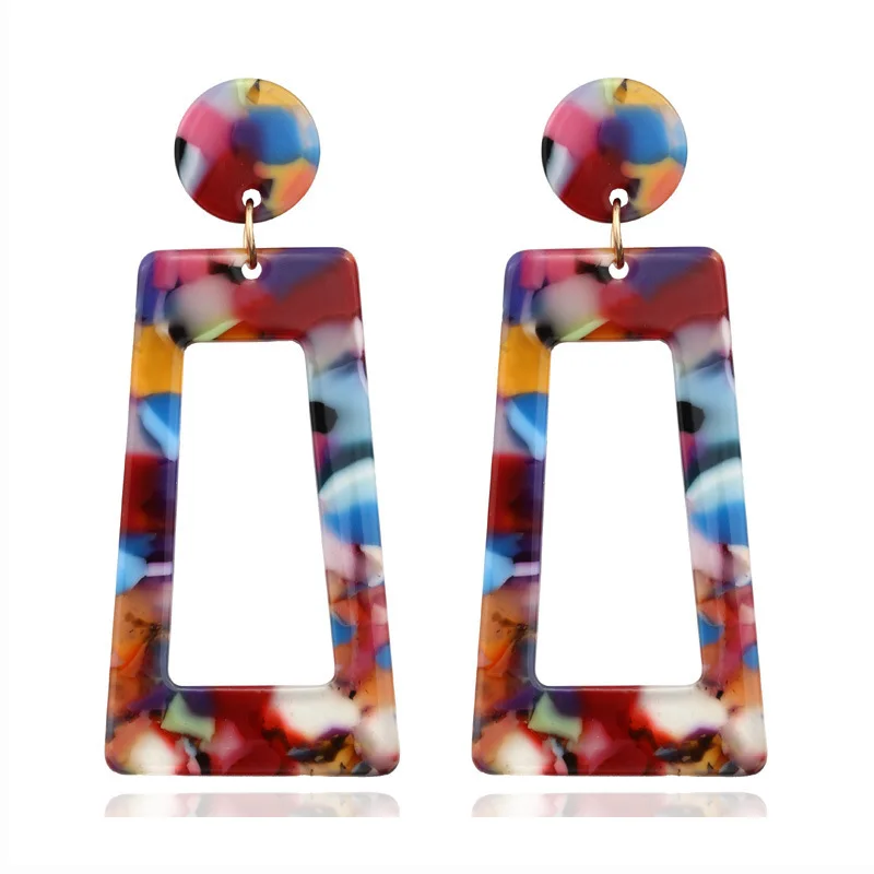 

Bohemian Leopard Print Acrylic Mix Color Geometric Square Big Long Drop Dangle Earrings For Women Colorful Fashion Jewelry CE506