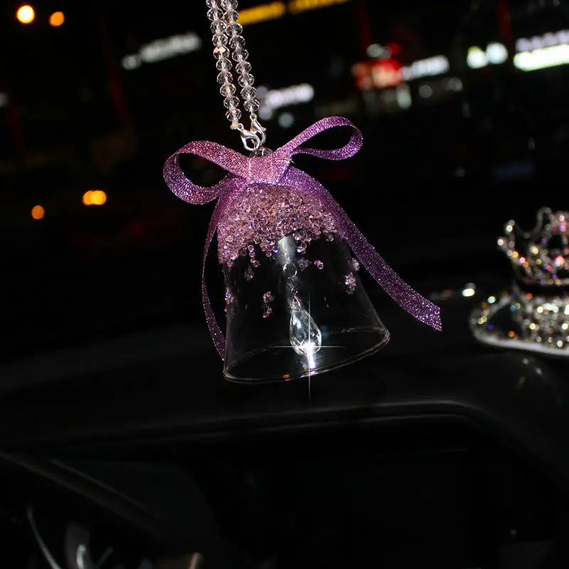 Благородные фиолетовые алмазные автомобильные аксессуары для интерьера для женщин, подвеска с кристаллами, кожаный чехол на руль, коробка для салфеток, автомобильный парфюм