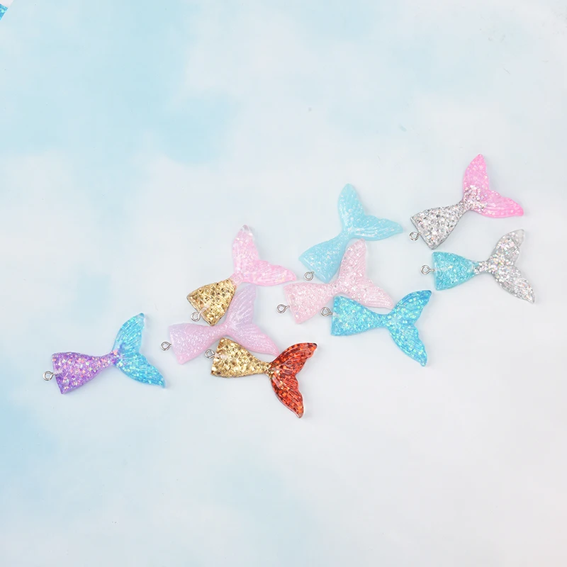 1PC Glitter Mermaid Fish Tail Pendant Mixed Resin Charm Pendant Fit For DIY Bracelet/Necklace Multicolor HOT