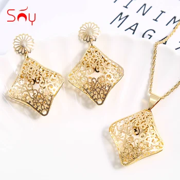 

Sunny Jewelry Ethnic Jewelry Sets Earrings Pendant Necklace For Women Square Jewelry Sets For Party Flower Pattern Jewelry Gifts