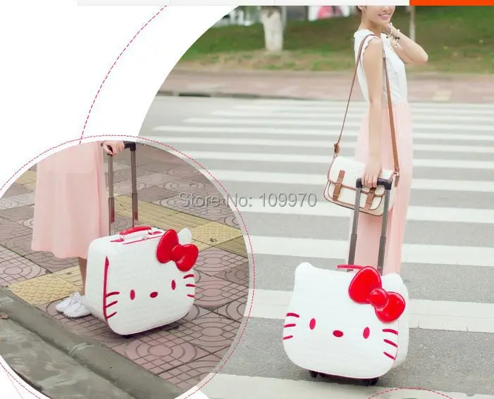 18 дюймов Hello Kitty багаж чемодан детей женщины путешествия мультфильм кожа Багажа Прокатки Spinner колеса подарок DHL/EMS