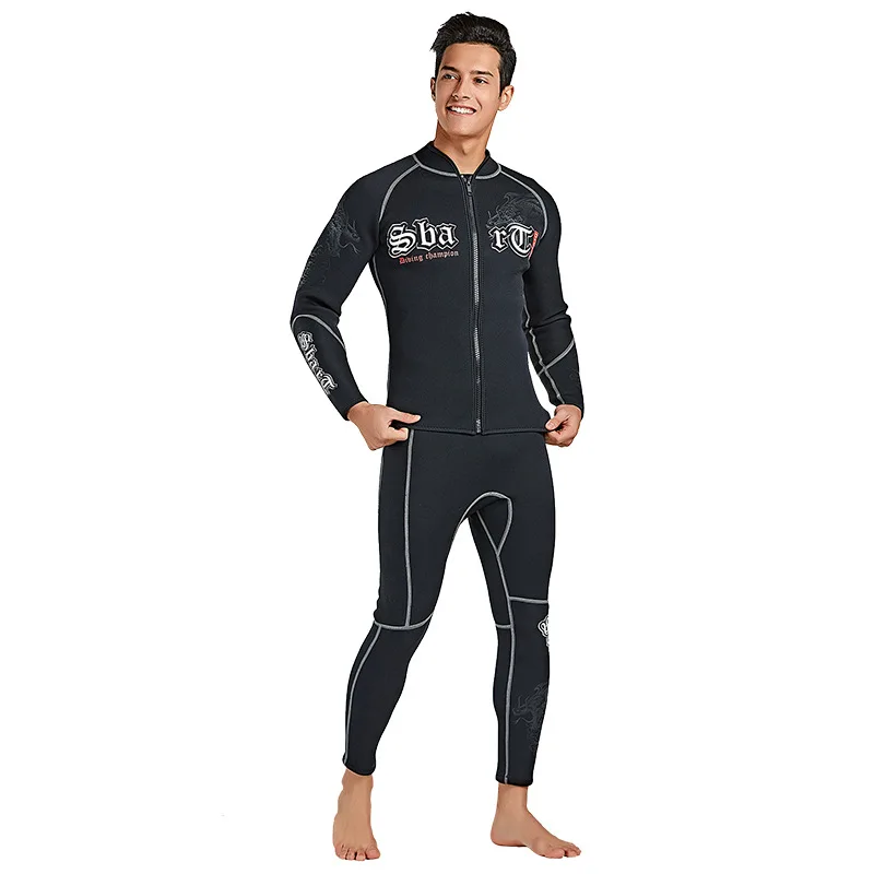 SBART 3MM Neoprene Wet suit Men's Long Sleeve Black Tops Pants Dive Suit Winter Swim Scuba Dive wet suit for cold water suit