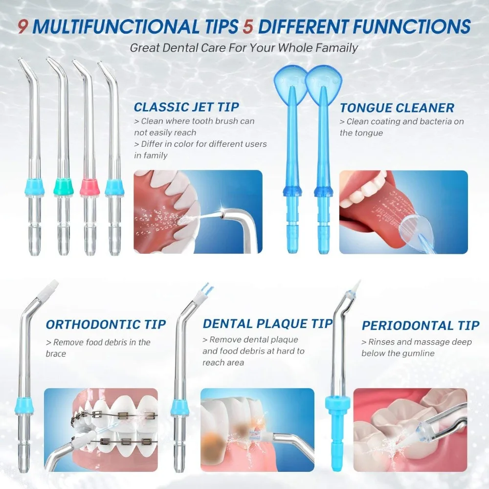 Вода Flosser 600 мл емкость ирригатор полости рта с 9 многофункциональными наконечники распылителя для семейного использования тихий дизайн стоматологический Flosser