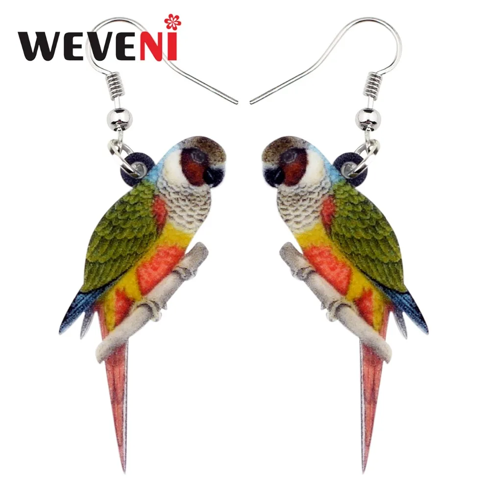 

WEVENI Acrylic Rainbow Lorikeet Bird Earrings Big Long Dangle Drop Unique Animal Summer Jewelry For Women Girls Charms Gift 2018