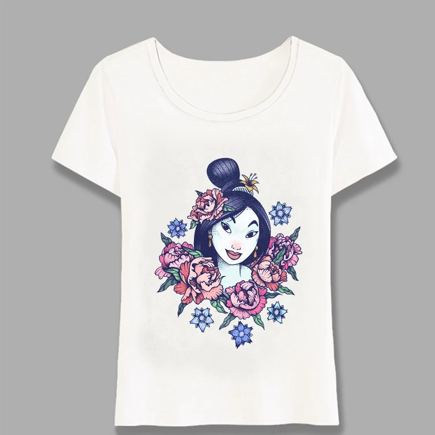花ヴィンテージムーランタトゥープリントtシャツ夏の女性のtシャツかわいい王女のデザインガールカジュアルガール白tシャツ原宿 T Shirts Aliexpress