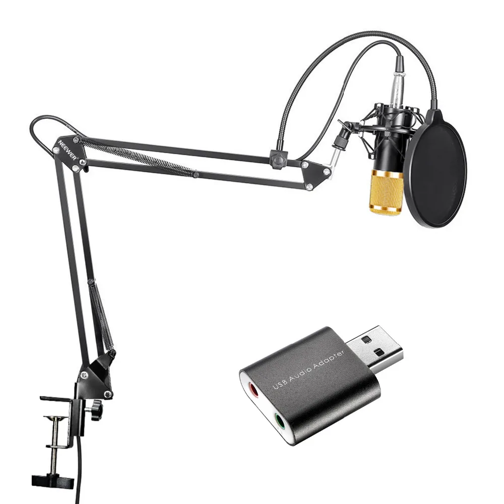 

Neewer Studio Broadcasting Recording Condenser Microphone+Adjustable Suspension Scissor Arm Stand+USB 2.0 External Sound Card