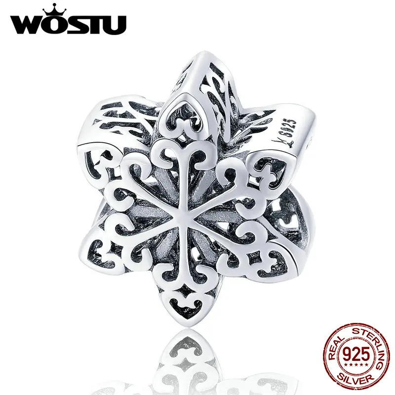 WOSTU 2018 Winter Style Real 925 Sterling Silver Snowflake Charm fit Original wst Bead Bracelet Jewelry Fashion Gift FIC719