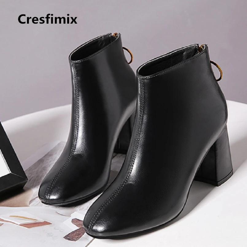 

Lady 2018 high quality pu leather martin boots with back zipper female cool autumn & winter high heel boots women boots e866