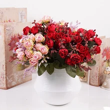 5 вилок, 15 головок, искусственные розы для свадебной вечеринки, цветок, домашний стол, ваза, украшение, сделай сам, имитация цветов