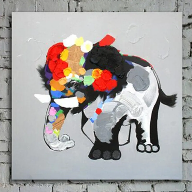 

Hand Painted Abstract Animal Oil Painting Handmade Cute Cartoon Elephant Paintings on Canvas Large Home Decor Wall Art Pictures