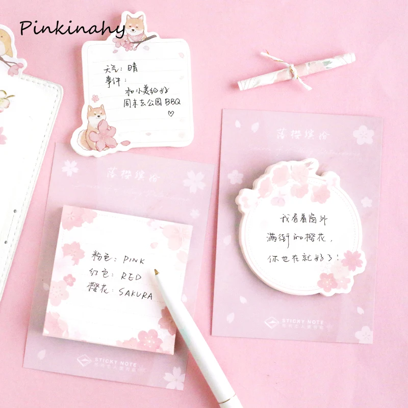 Cherry Blossom Шиба планировщик наклейки липкий блокнот для заметок Kawaii Канцелярские